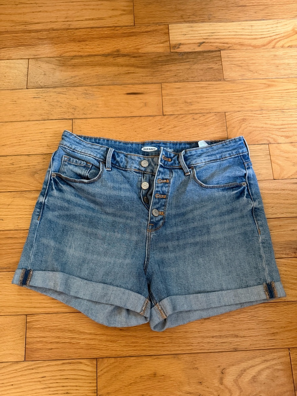 Old Navy Light Blue High-Waist Button Front Denim Shorts
